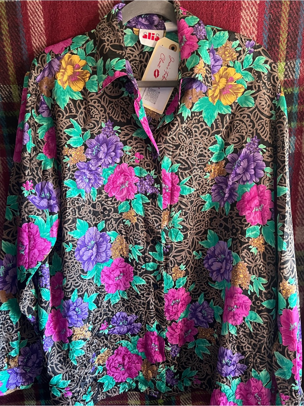 Vintage 80s Alia Floral Button-Up Shirt - Plus